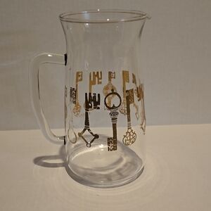 Vintage Pyrex Clear Glass Pitcher with Gold Key Design